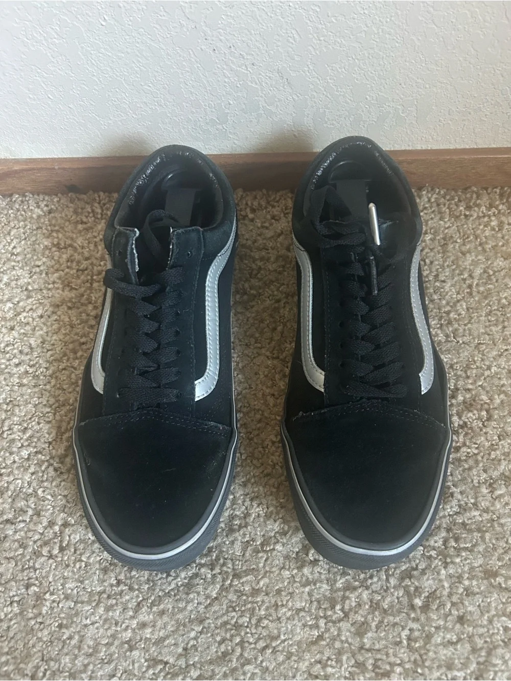 Vans Old Skool Black Silver Canvas Suede Skate Shoes Mens Size 8 Low Top Used